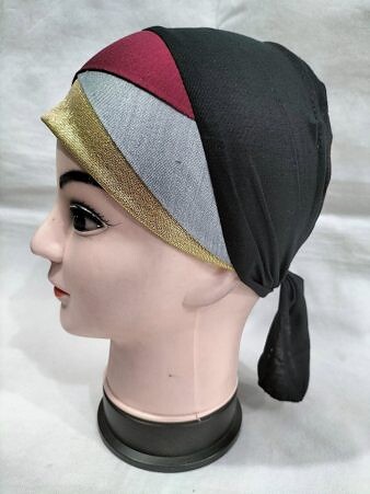Golden Fancy Tie Back Bonnet - Maroon and Grey