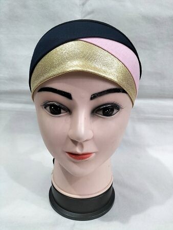 Golden Fancy Tie Back Bonnet - Navy Blue and Pink
