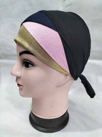 Golden Fancy Tie Back Bonnet - Navy Blue and Pink