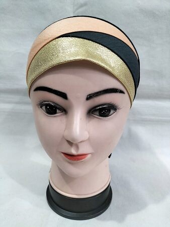 Golden Fancy Tie Back Bonnet - Peach and Grey