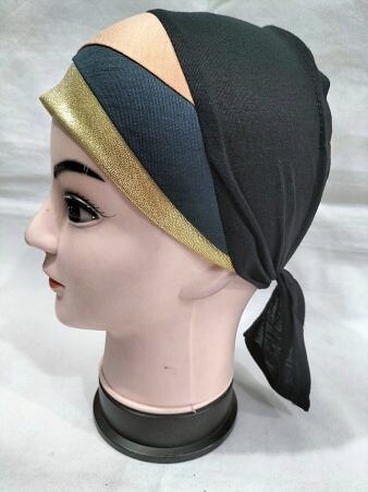 Golden Fancy Tie Back Bonnet - Peach and Grey