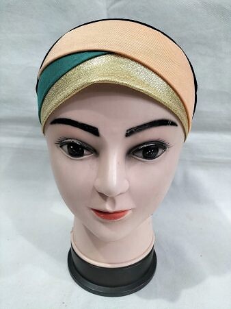 Golden Fancy Tie Back Bonnet - Peach and Turquoise
