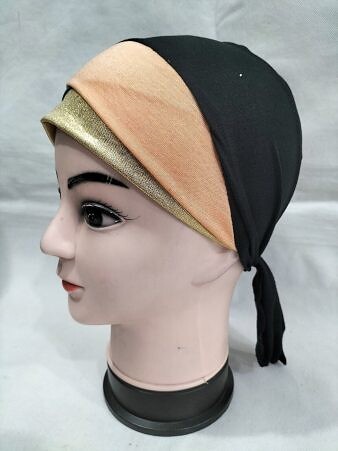 Golden Fancy Tie Back Bonnet - Peach and Turquoise
