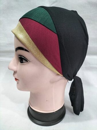 Golden Fancy Tie Back Bonnet - Sea Green and Maroon