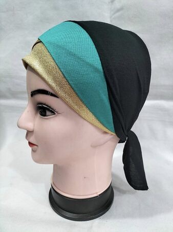 Golden Fancy Tie Back Bonnet - Turquoise and Mustard