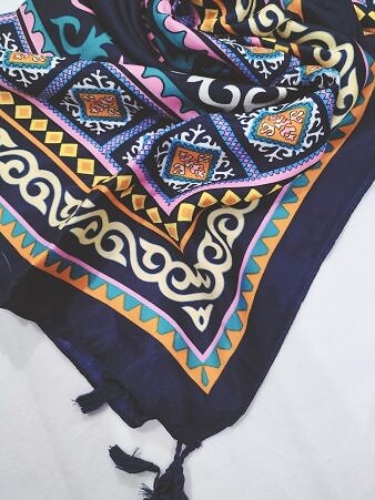 Maxi Viscose Printed Scarf - Navy Blue