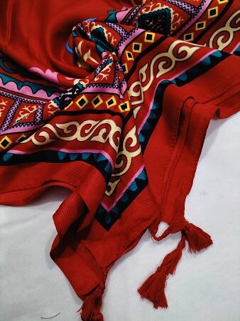 Maxi Viscose Printed Scarf - Red