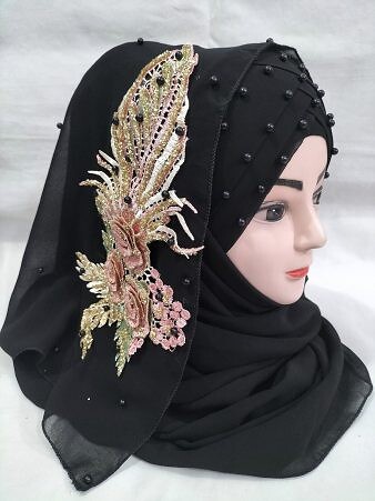 Pearl Floral Ready to Wear with 3D Bridal Bunch - Black