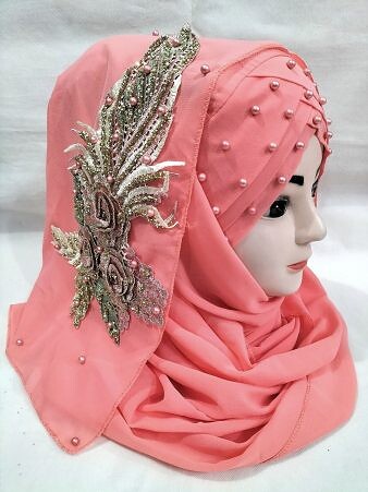 Pearl Floral Ready to Wear with 3D Bridal Bunch - Coral Orange