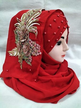 Pearl Floral Ready to Wear with 3D Bridal Bunch - Crimson Red Pearl Floral Ready to Wear with 3D Bridal Bunch - Crimson Red