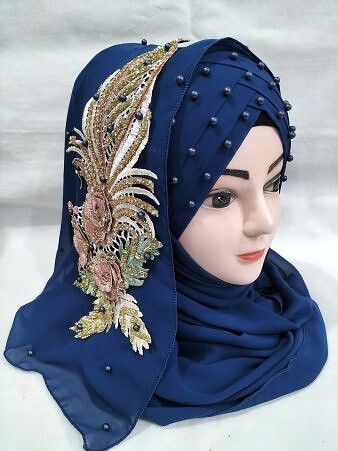 Pearl Floral Ready to Wear with 3D Bridal Bunch - Navy Blue Pearl Floral Ready to Wear with 3D Bridal Bunch - Navy Blue