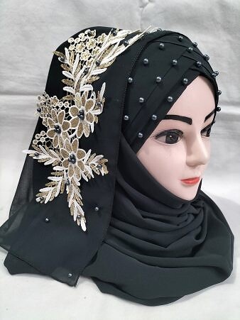 Pearl Floral Ready to Wear with 3D Bunch - Dark Grey Pearl Floral Ready to Wear with 3D Bunch - Dark Grey