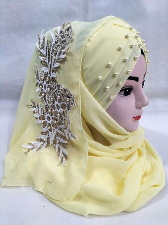 Pearl Floral Ready to Wear with 3D Bunch - Lemon Yellow