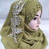 Pearl Floral Ready to Wear with 3D Bunch - Olive Green