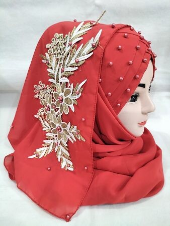 Pearl Floral Ready to Wear with 3D Bunch - Red Pearl Floral Ready to Wear with 3D Bunch - Red