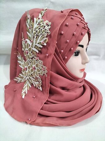 Pearl Floral Ready to Wear with 3D Bunch - Rust Brown