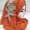 Pearl Floral Ready to Wear with 3D Bunch - Rust Orange