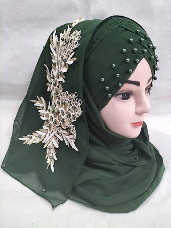 Pearl Floral Ready to Wear with 3D Bunch - Sea Green