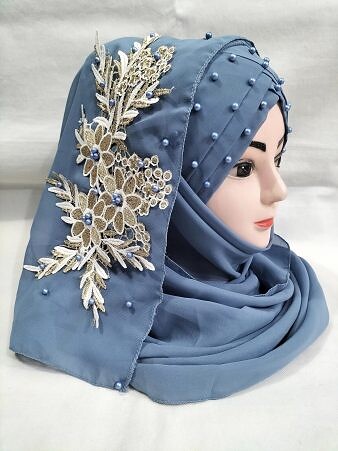 Pearl Floral Ready to Wear with 3D Bunch - Steel Grey Pearl Floral Ready to Wear with 3D Bunch - Steel Grey