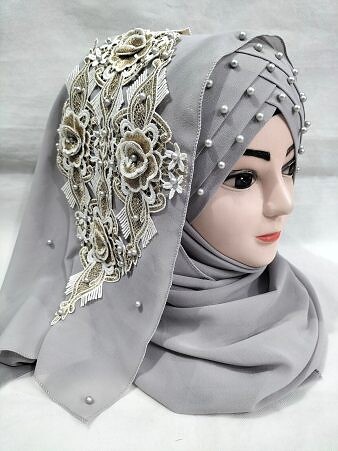 Pearl Floral Ready to Wear with 3D Fancy Bunch - Grey