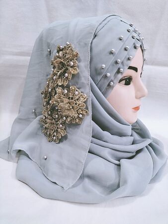 Pearl Ready to Wear with Golden Flower Bunch - Dark Grey