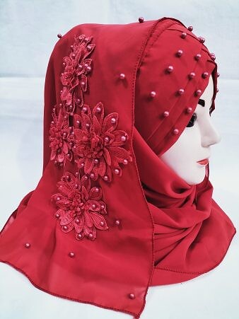 Pearl Ready to Wear with Matching 3D Bunch - Crimson Red Pearl Ready to Wear with Matching 3D Bunch - Crimson Red