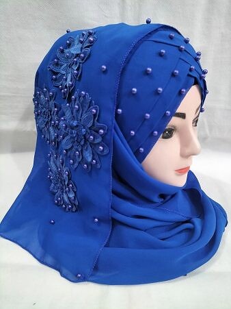 Pearl Ready to Wear with Matching 3D Bunch - Royal Blue Pearl Ready to Wear with Matching 3D Bunch - Royal Blue