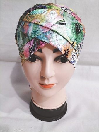 Printed Criss Cross Tie Back Bonnet - Print 11 Printed Criss Cross Tie Back Bonnet - Print 11