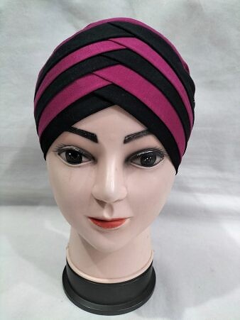 Criss Cross Multi Color Tie Back Bonnet – Black and Magenta