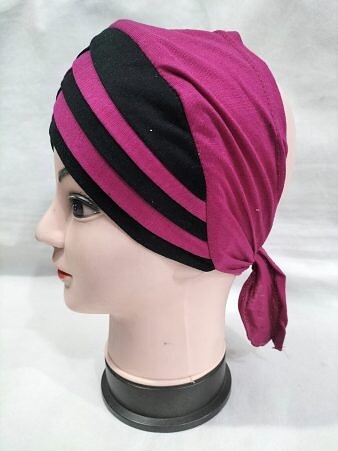 Criss Cross Multi Color Tie Back Bonnet – Black and Magenta