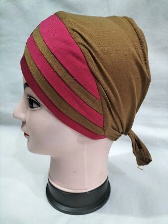Criss Cross Multi Color Tie Back Bonnet – Camel and Deep Pink Criss Cross Multi Color Tie Back Bonnet – Camel and Deep Pink