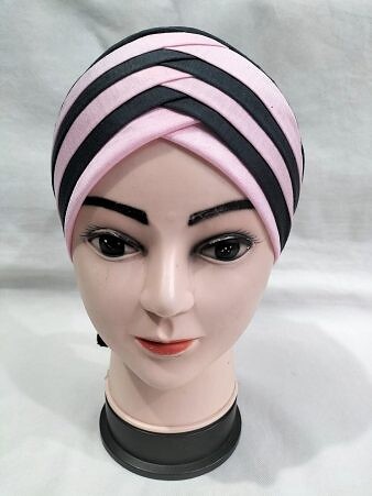Criss Cross Multi Color Tie Back Bonnet – Grey and Pink