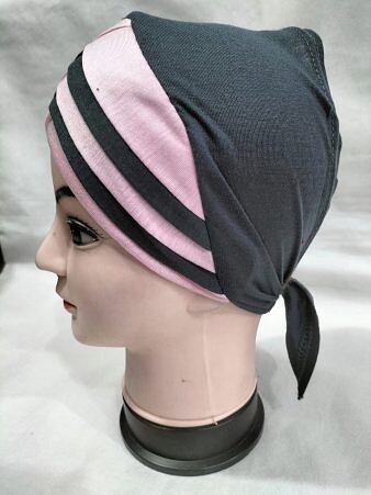 Criss Cross Multi Color Tie Back Bonnet – Grey and Pink