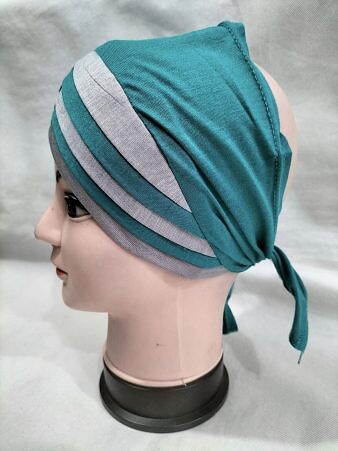 Criss Cross Multi Color Tie Back Bonnet – Grey and Turquoise Criss Cross Multi Color Tie Back Bonnet – Grey and Turquoise