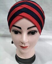 Criss Cross Multi Color Tie Back Bonnet – Red and Navy Blue