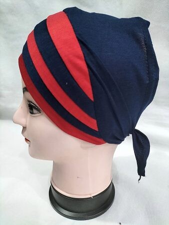 Criss Cross Multi Color Tie Back Bonnet – Red and Navy Blue