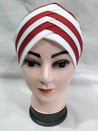 Criss Cross Multi Color Tie Back Bonnet – Red and White Criss Cross Multi Color Tie Back Bonnet – Red and White
