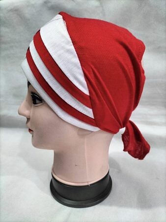 Criss Cross Multi Color Tie Back Bonnet – Red and White Criss Cross Multi Color Tie Back Bonnet – Red and White