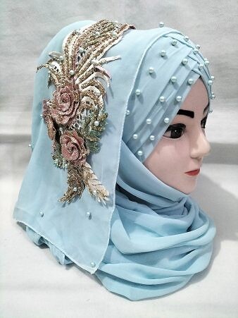 Pearl Floral Ready to Wear with 3D Bridal Bunch - Sky Blue