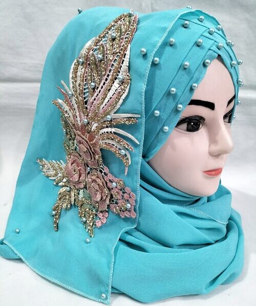 pearl floral ready to wear with 3d bridal bunch cyan