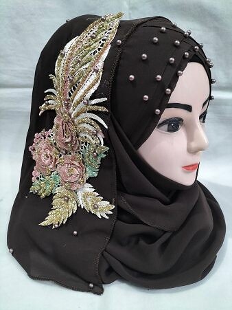 Pearl Floral Ready to Wear with 3D Bridal Bunch - Dark Brown