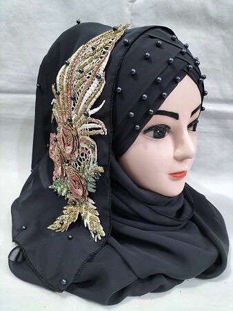 Pearl Floral Ready to Wear with 3D Bridal Bunch - Dark Grey