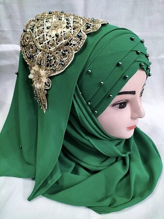 Pearl Floral Ready to Wear with 3D Bridal Bunch - Green