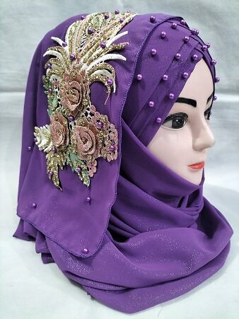 Pearl Floral Ready to Wear with 3D Bridal Bunch - Purple