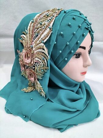 Pearl Floral Ready to Wear with 3D Bridal Bunch - Turquoise Pearl Floral Ready to Wear with 3D Bridal Bunch - Turquoise