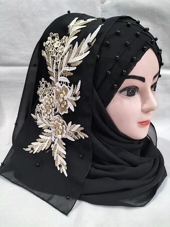 Pearl Floral Ready to Wear with 3D Bunch - Black 2