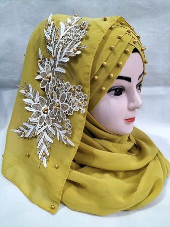 Pearl Floral Ready to Wear with 3D Bunch - Mustard Pearl Floral Ready to Wear with 3D Bunch - Mustard