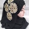 Pearl Floral Ready to Wear with 3D Fancy Flower Bunch - Black
