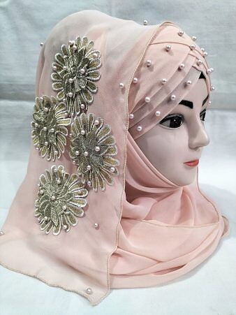 Pearl Floral Ready to Wear with 3D Fancy Flower Bunch - Blush Pink Pearl Floral Ready to Wear with 3D Fancy Flower Bunch - Blush Pink