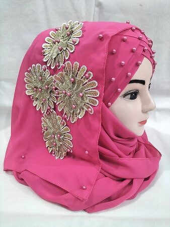 Pearl Floral Ready to Wear with 3D Fancy Flower Bunch - Deep Pink Pearl Floral Ready to Wear with 3D Fancy Flower Bunch - Deep Pink